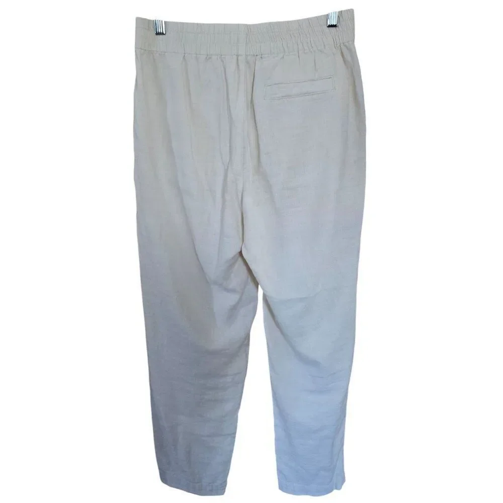 Marine Layer Mens Linen-Blend Elastic Waist Pants Size Small Beige